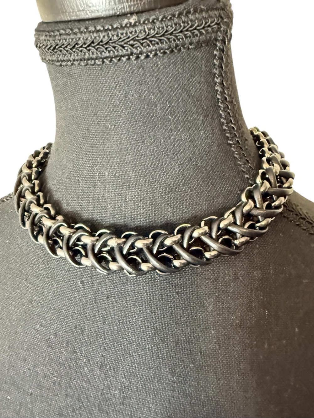 Thick Chunky Braided Gunmetal and Black Chainmail Choker Necklace Goth Edgy